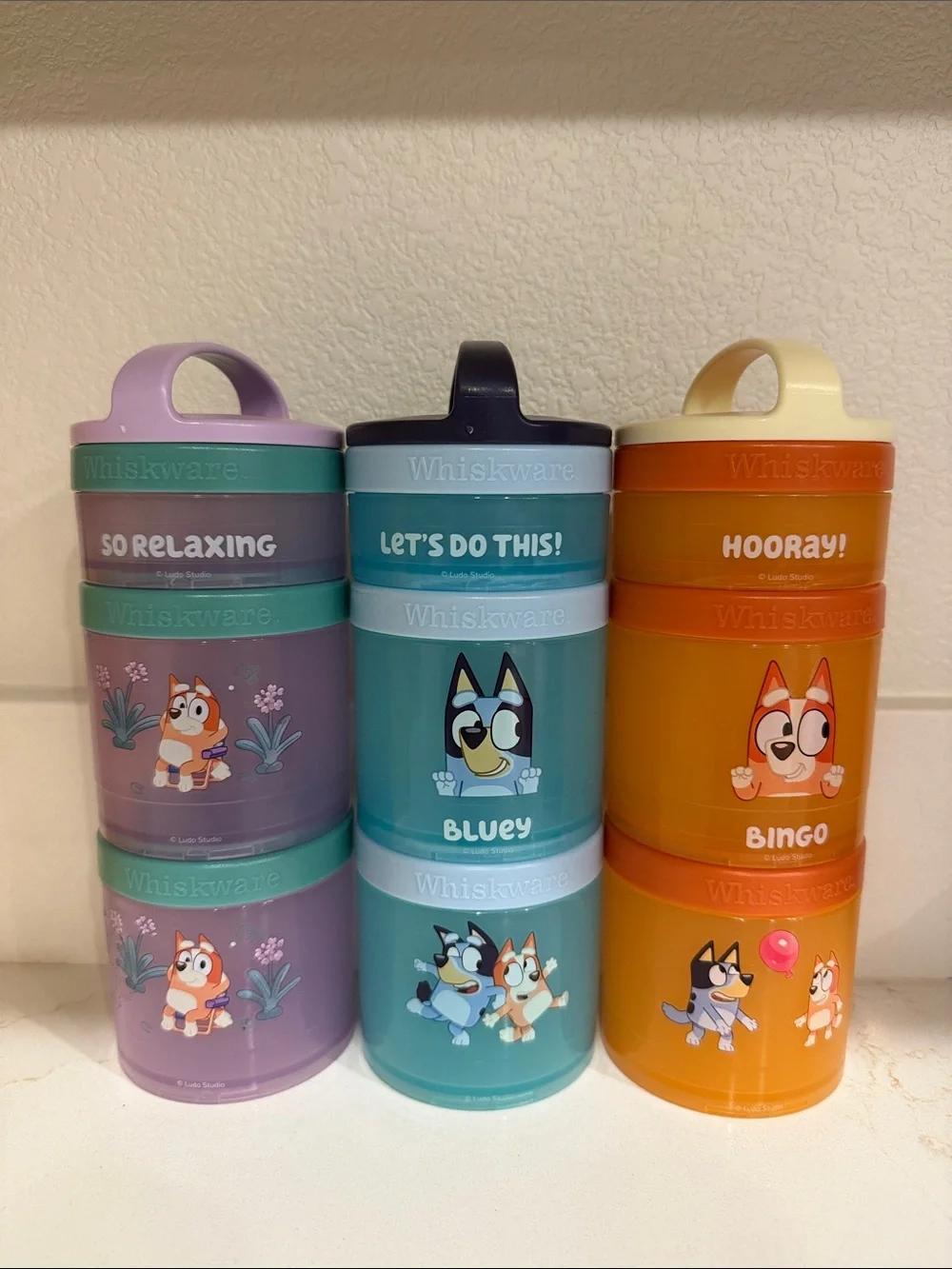 Bluey Stackable Snack Containers - Purple, Teal, Orange